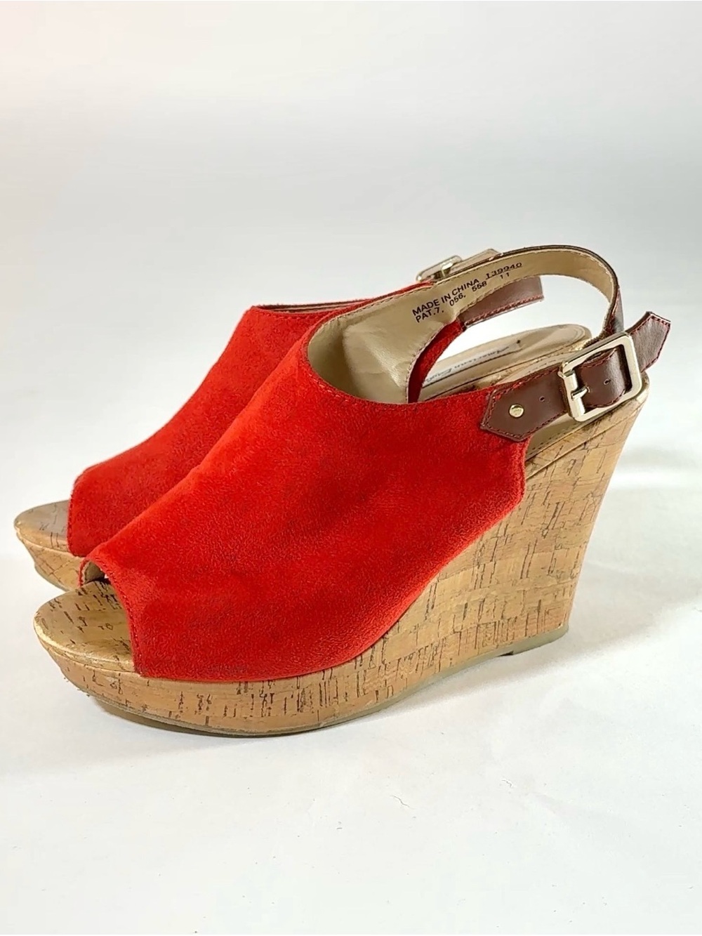American Eagle Red Suede Cork Wedge Heel Sandals Women’s Size 7